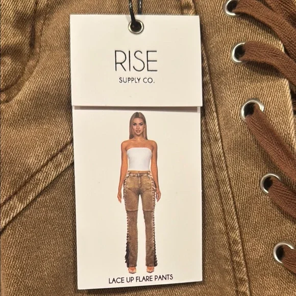 Boutique Tan Flare Pants with Lace-Up Detail - Picture 8 of 13